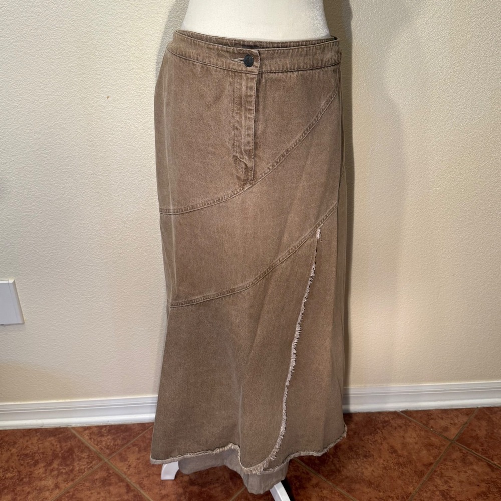 Vintage Newport News Jeanology Asymmetrical Maxi Skirt Women's 16 Brown Denim
